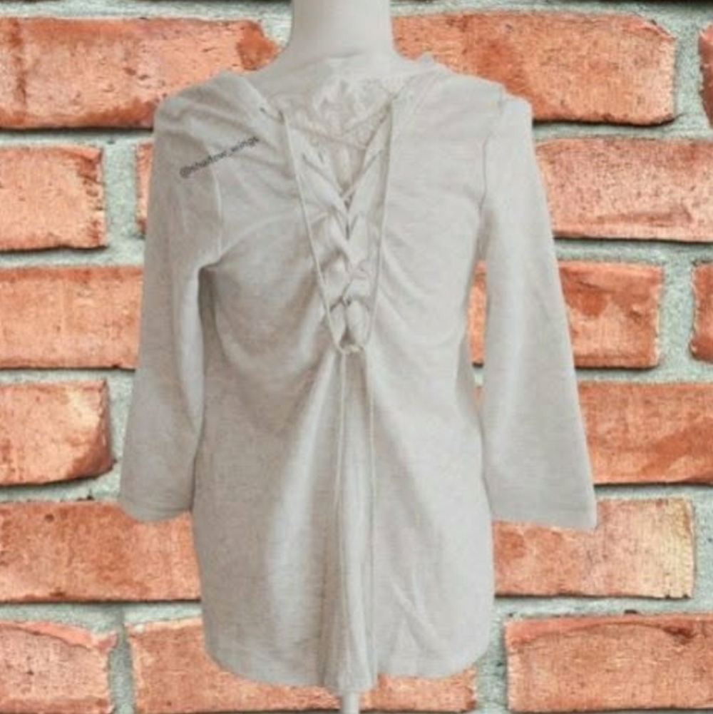 Hem & Thread Lace Up Back Sweatshirt - Size Medium Heather Gray Sweatshirt - Picture 9 of 10